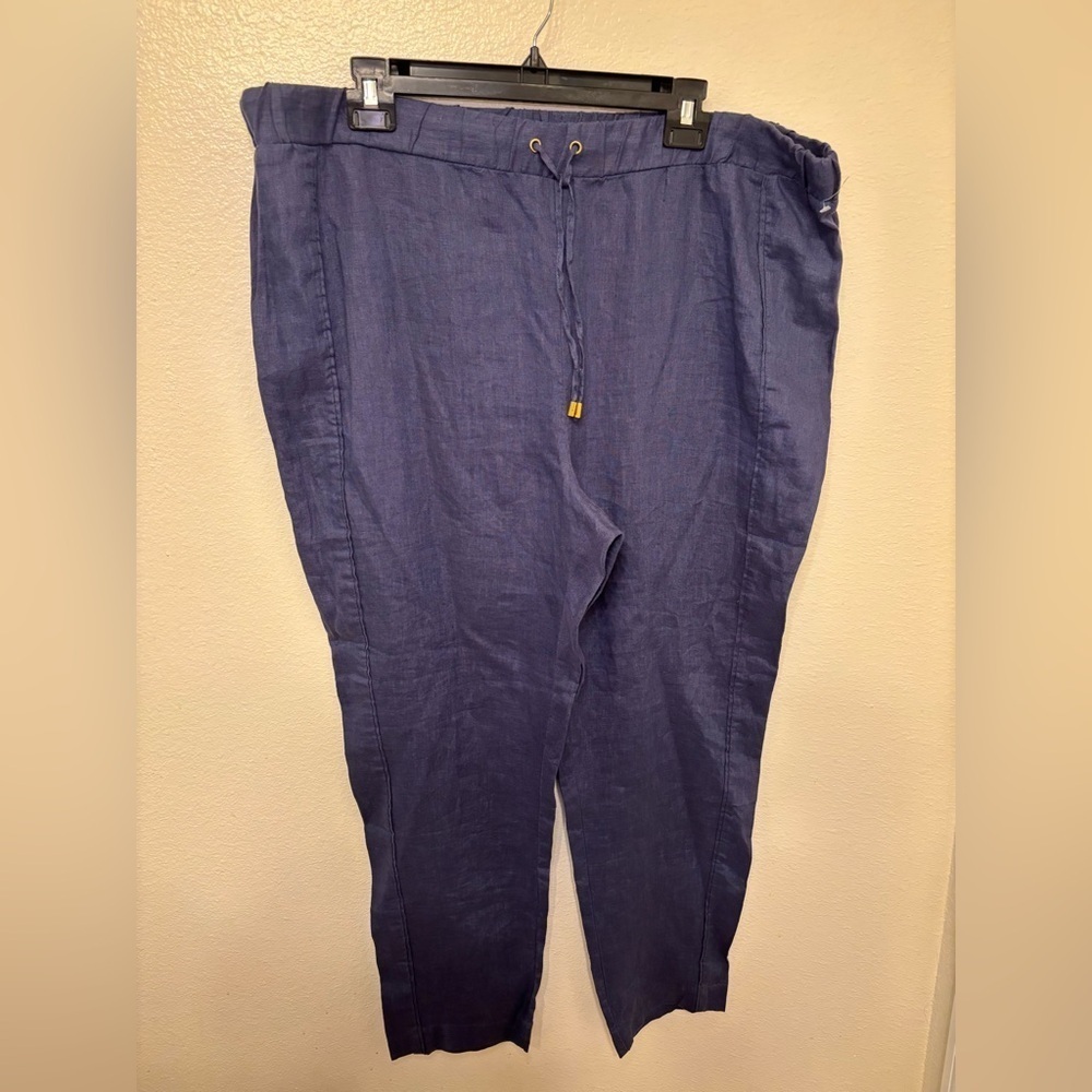 Ellen Tracy women’s blue linen wide leg pants